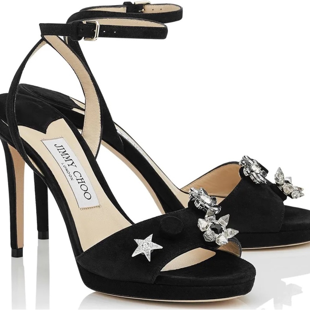 Jimmy Choo Black Heels Electra 100 with Crystal Embellishments